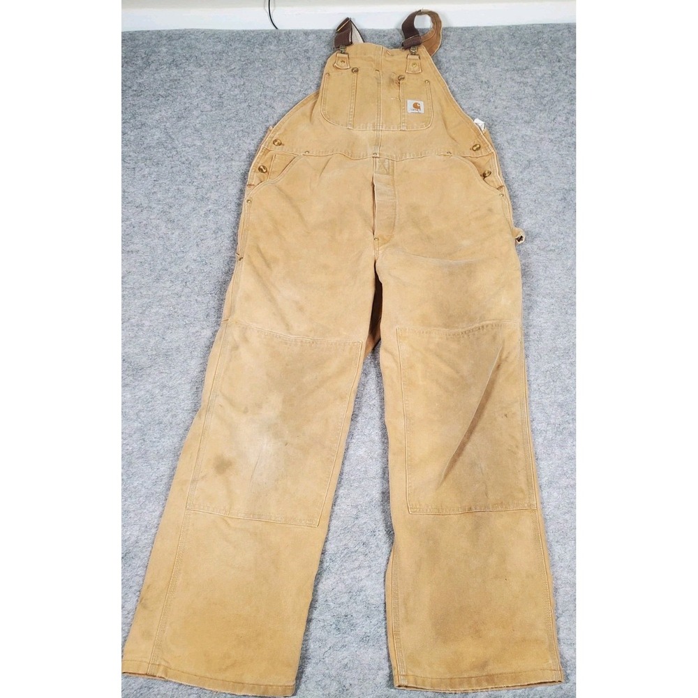Vintage Carhartt Double Knee Overalls Size 40x29 Work Duck Bib Workwear Stains